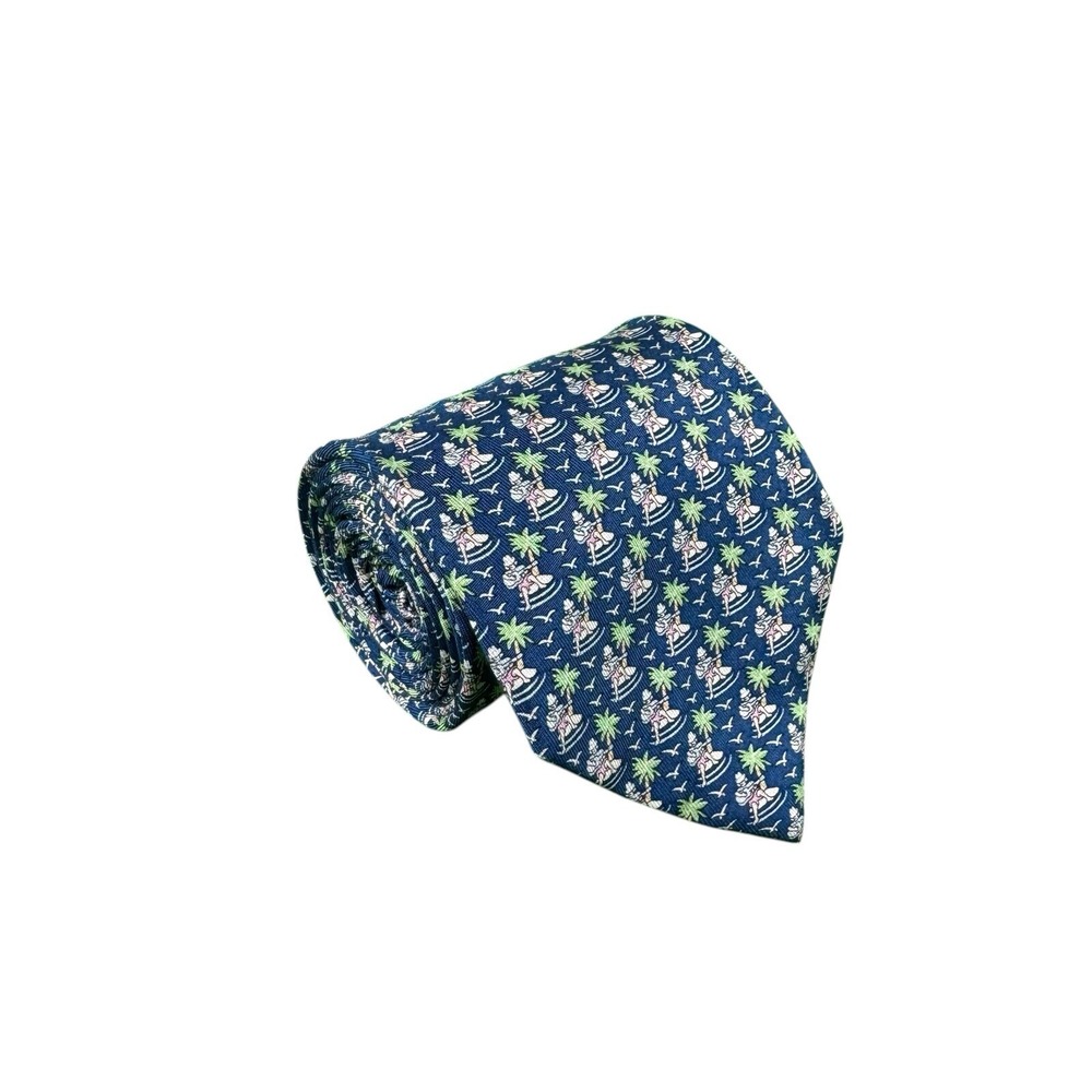 Vineyard Vines Blue Vacation Palm Tree Silk Mens Tie 3.75 Inch Width